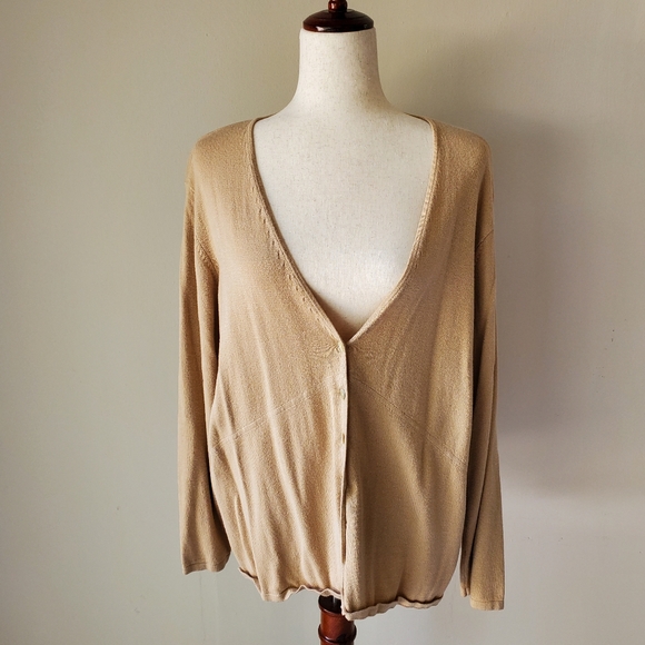 Vintage Plus Size 1x Brown Tan Cardigan Emma - Picture 1 of 14